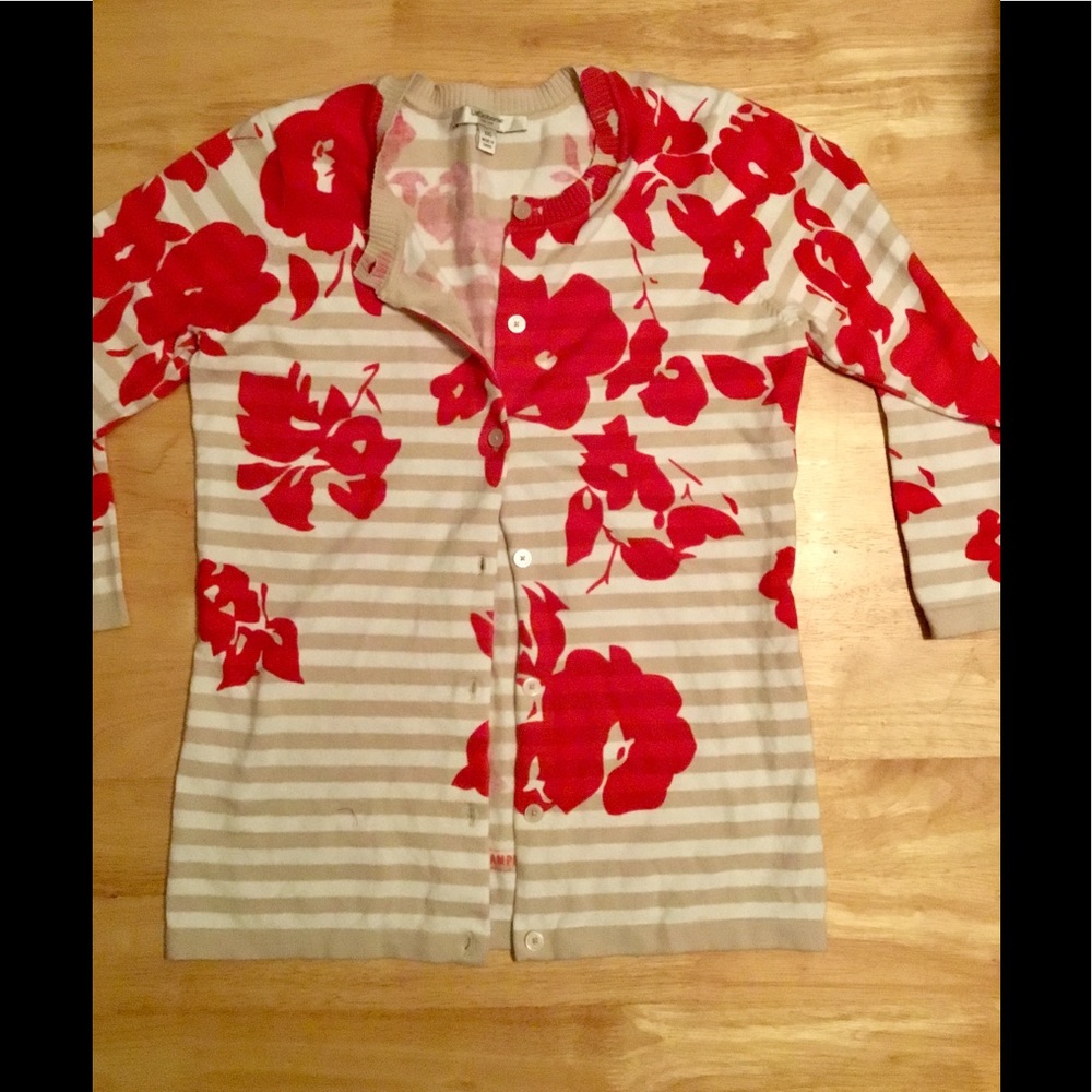 Liz Claiborne Red Floral Cardigan