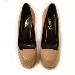 YSL Nude Suede/Patent Platform Pumps