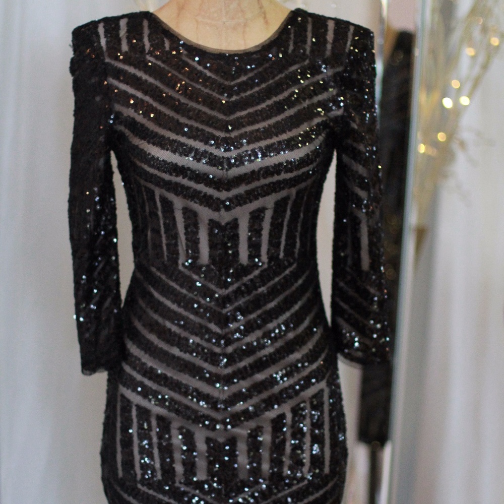 Francia  black sequin long sleeve mini dress