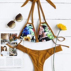 Floral high cut bikini