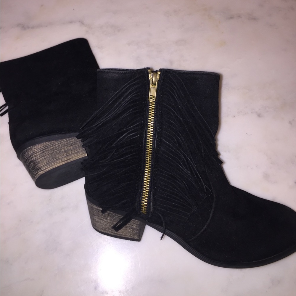 Black bootie boots with  fringe