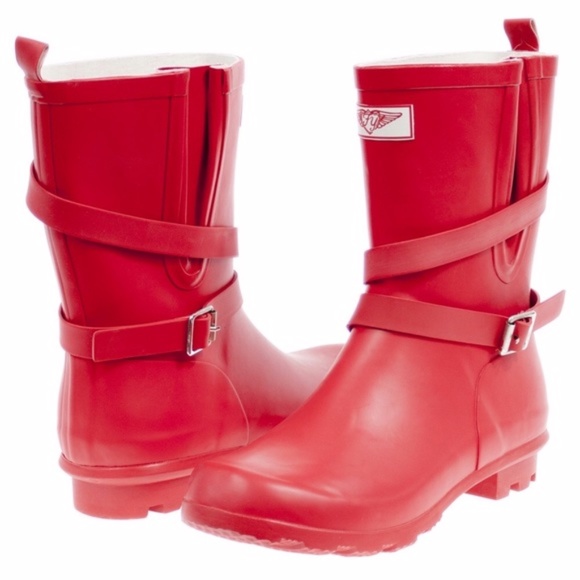 Women's Rain Boots Red Rubber Rainboots - Picture 2 of 3