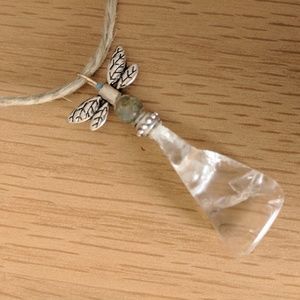 Quartz crystal dragon fly necklace
