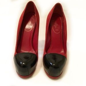 YSL Red Suede/Black Toe Platform Pumps
