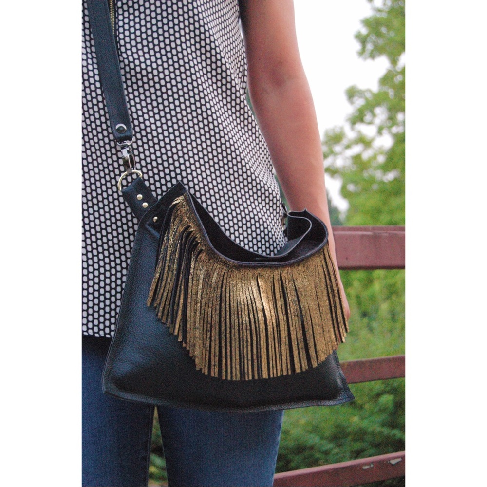 The Lux Gold Fringe Leather Bag