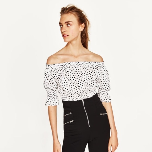 Zara Tops - 🆕 Off The Shoulder Polka Dot Bodysuit