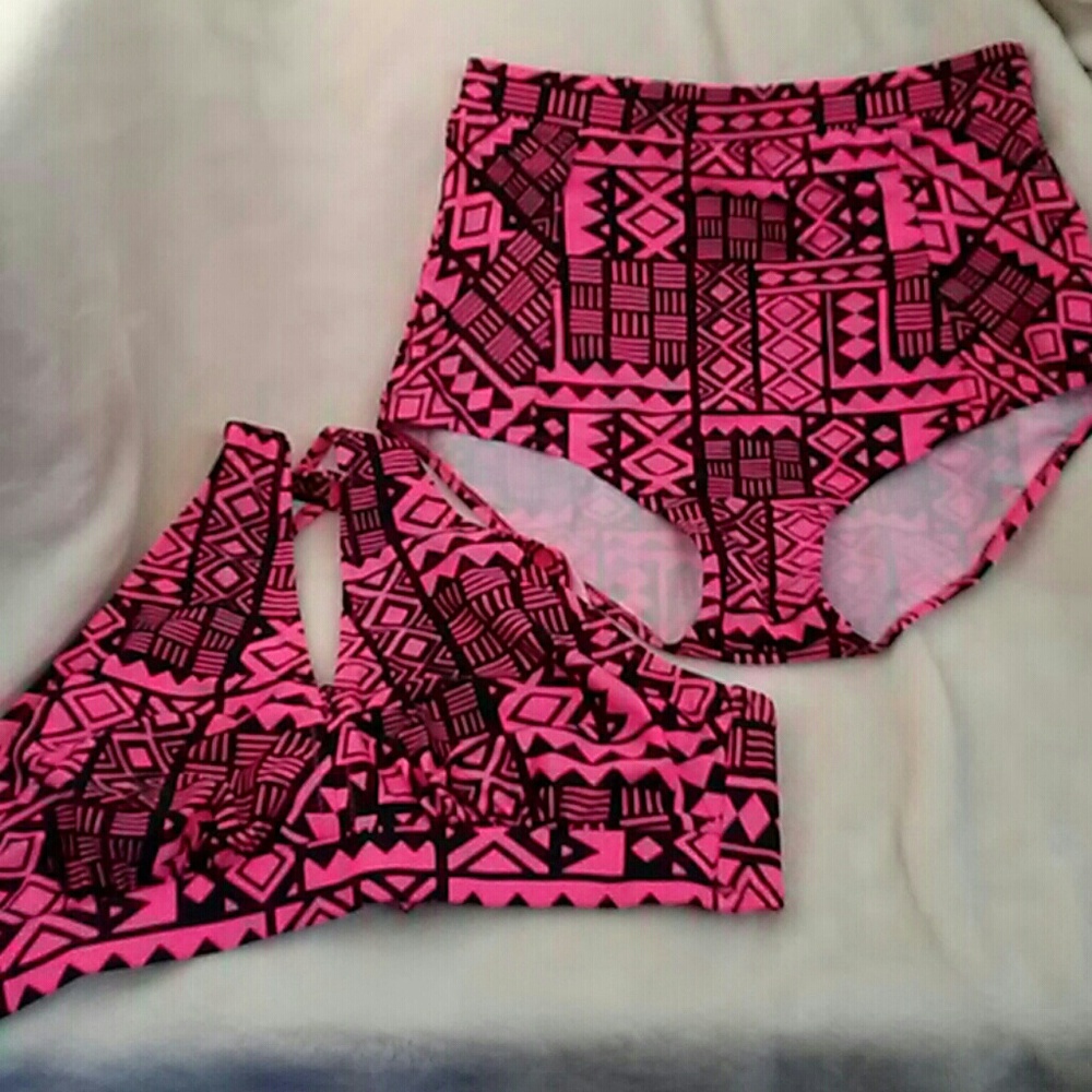 Hot pink high waist L/XL bathing suit