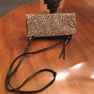 Leopard calf hair fold over crossbody