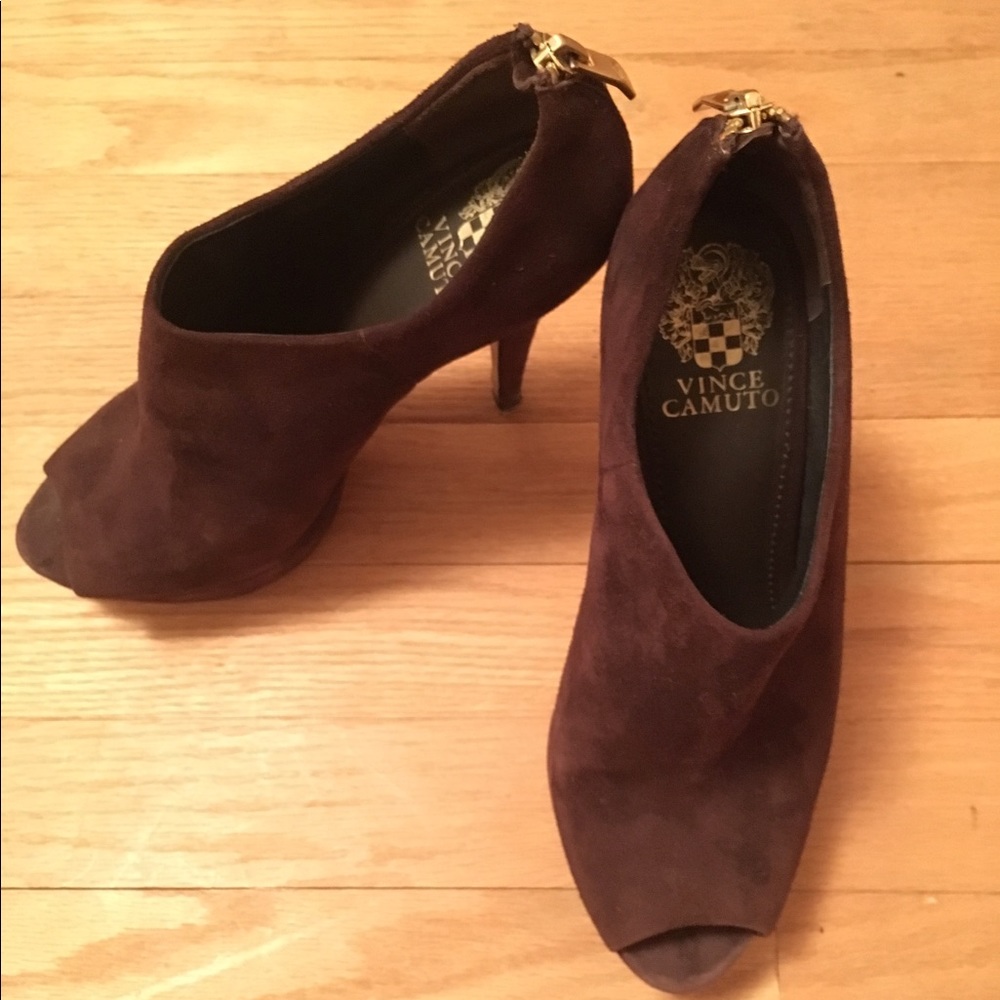 Vince Camuto Brown Suede Open Toe Bootie