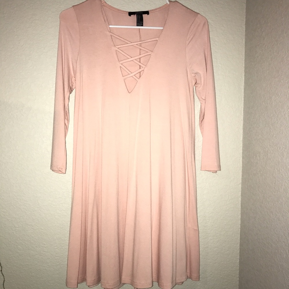 Light pink front lace shift dress!