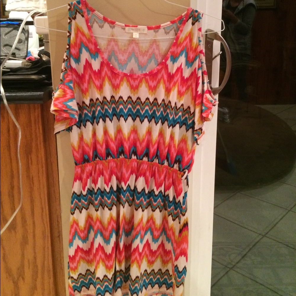 Chevron cold shoulder dress