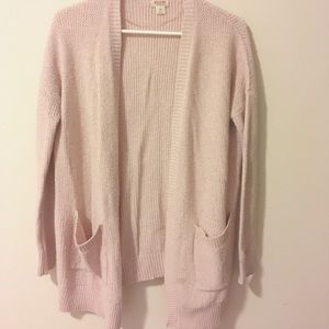 Baby pink, open, cardigan.