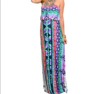 Teal, purple & white maxi dress