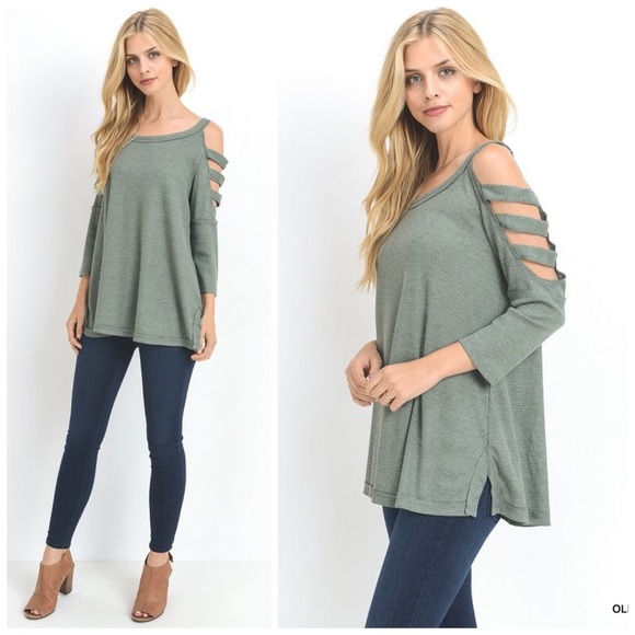 LAST 2! Olive thermal strappy sleeve tunic! - Picture 2 of 5