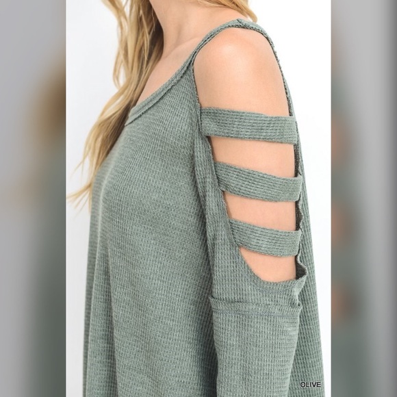 LAST 2! Olive thermal strappy sleeve tunic! - Picture 5 of 5