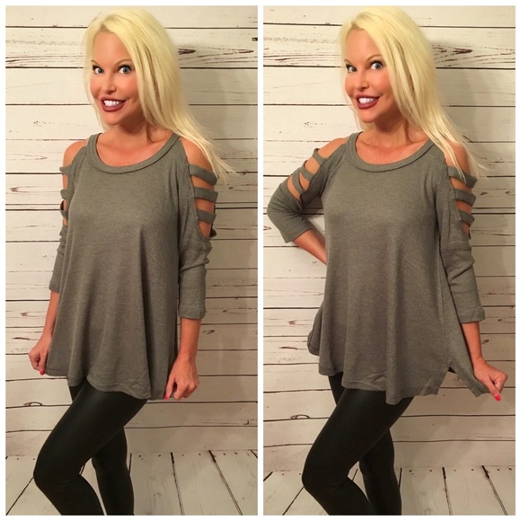 LAST 2! Olive thermal strappy sleeve tunic! - Picture 3 of 5