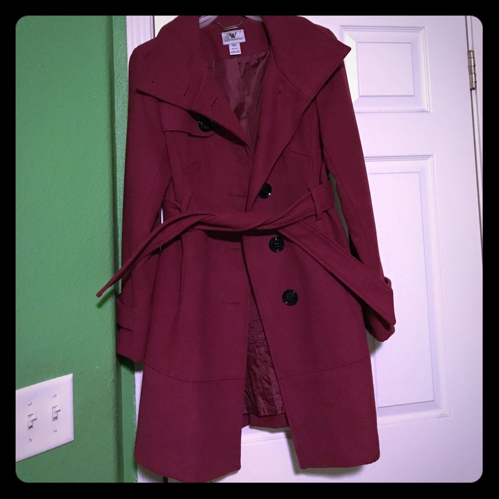 Pink belted coat mud length