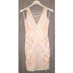 Lace Peach & Cream Dress w Jewel & Satin Details