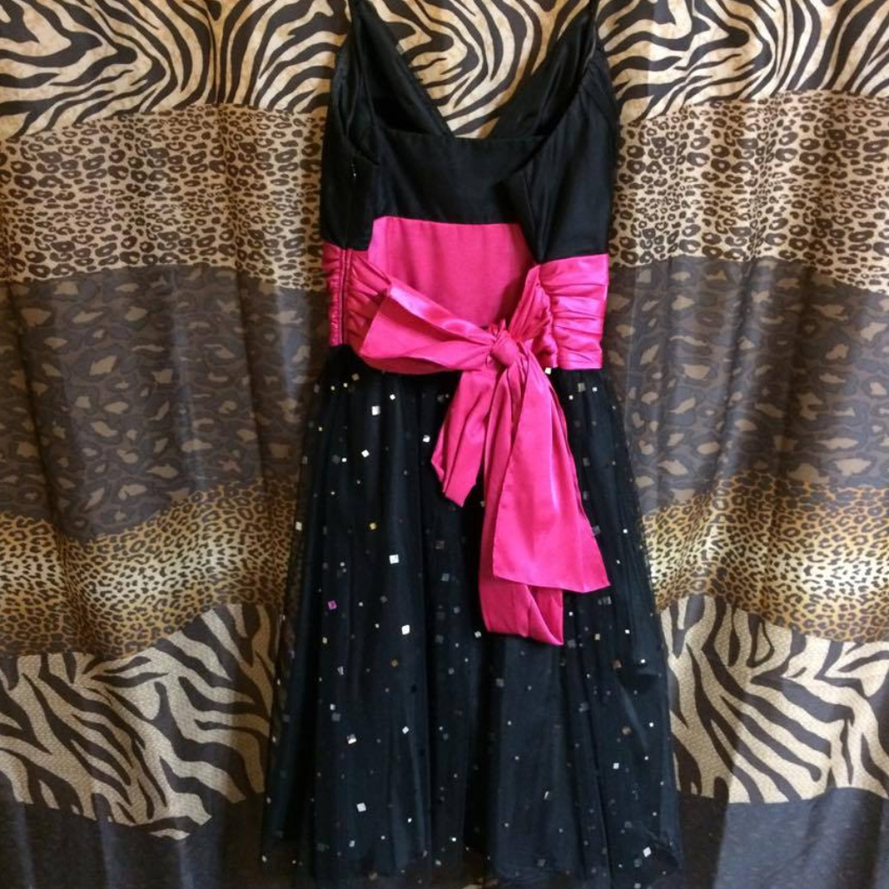 Black and Pink Sparkle Ball Gown Dress