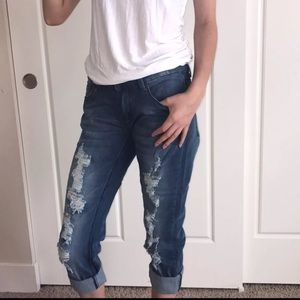 Mis-rise ripped jeans