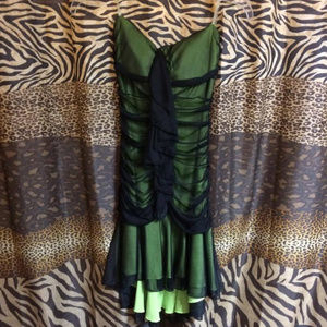 Green/Black Rufflled Tight Fit Prom Dress