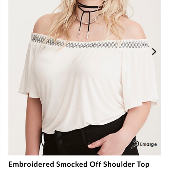 torrid Tops - NWT Torrid Embroidered Smocked Off Shoulder Top