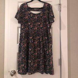 Dark Green Floral Skater Dress