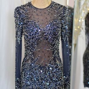 Francia blue mesh and sequin beaded dress