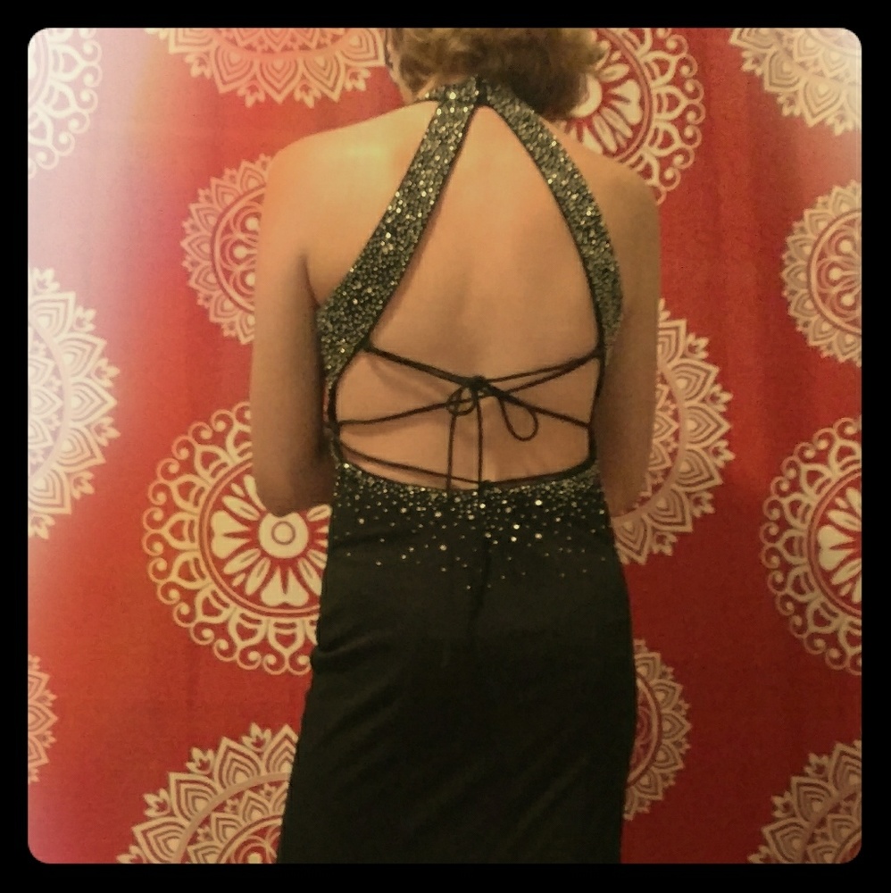 Black prom dress with beaded details size 4