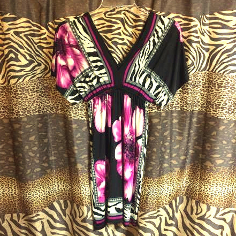 Silky Magenta and Black Kimono Dress