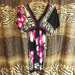 Silky Magenta and Black Kimono Dress