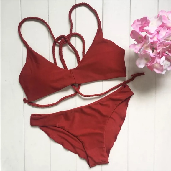 rust colored swimsuit