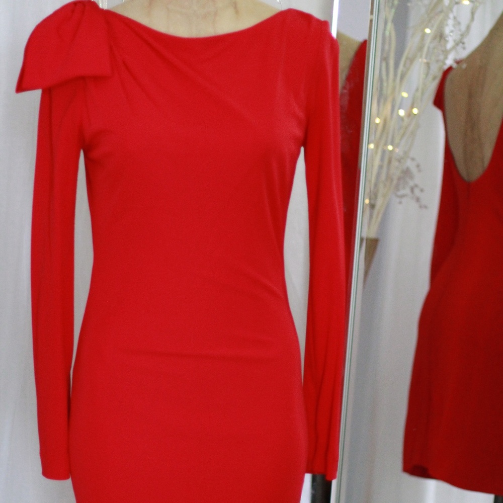 Badgley Mischka red long sleeve mini dress