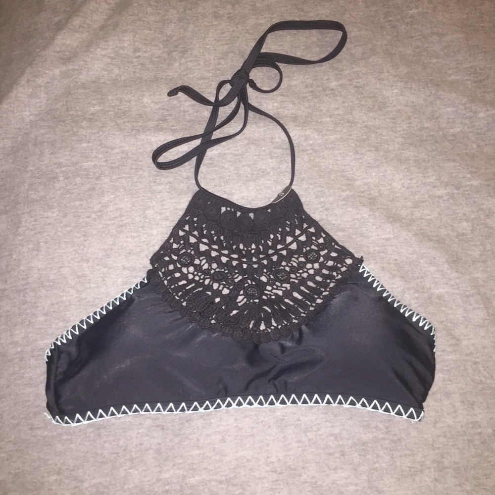 NWOT crotchet black halter swim top
