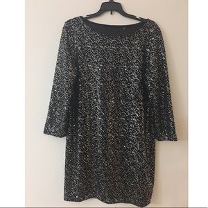 Tahari Black with Silver Sequin Shift Dress