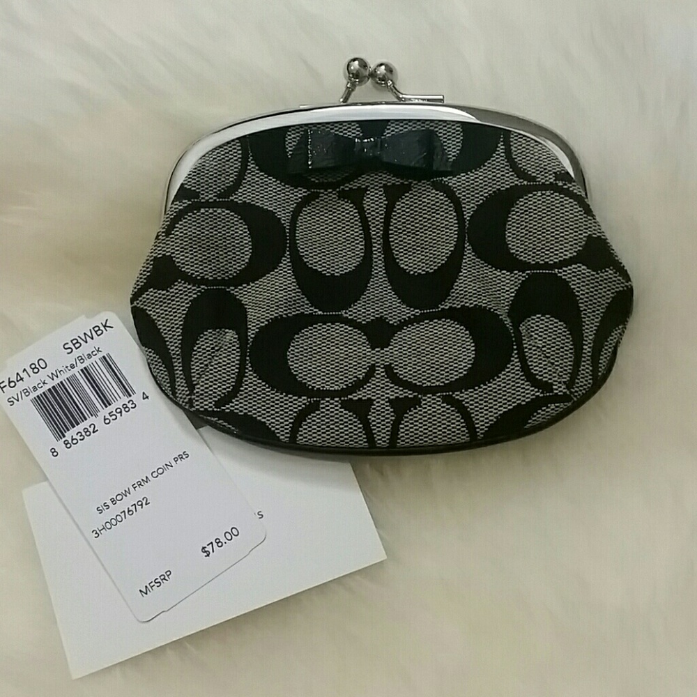 Moving sale! Coach black/grey coin purse with bow