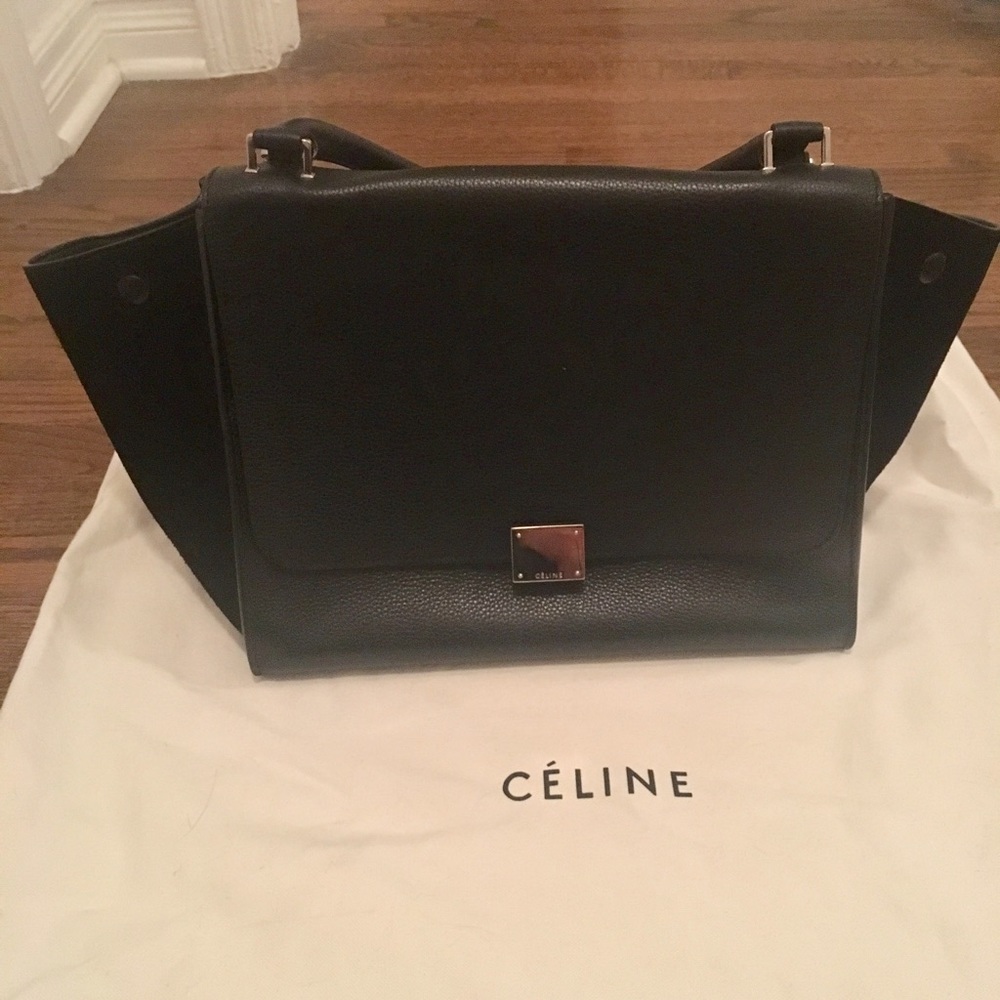Celine Medium Trapeze Black Leather and Suede Bag