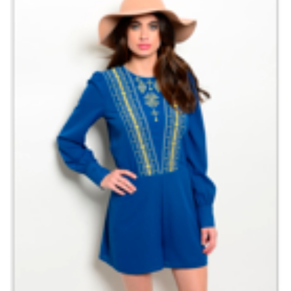 LIGALI woven Romper w/embroidered bodice