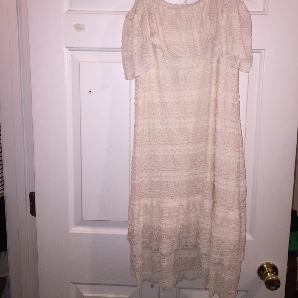Cream Ruffled Off the Shoulder Sun Dress