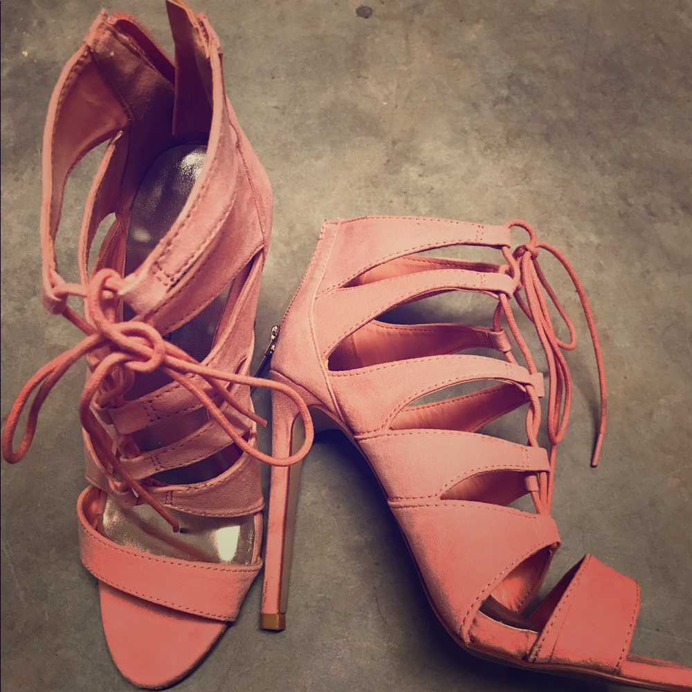 Pink Lace up heels