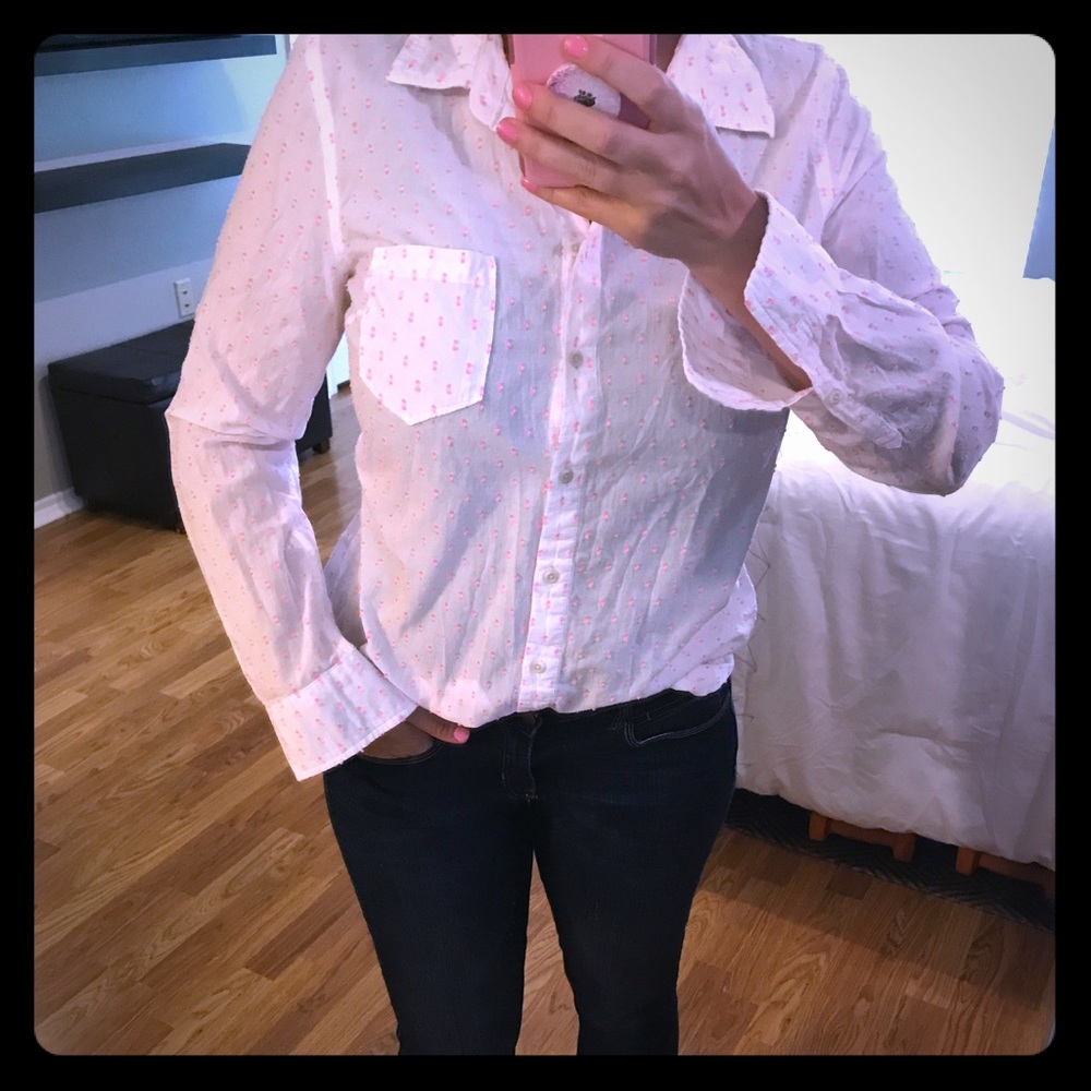 White Button Down with Pink Dots