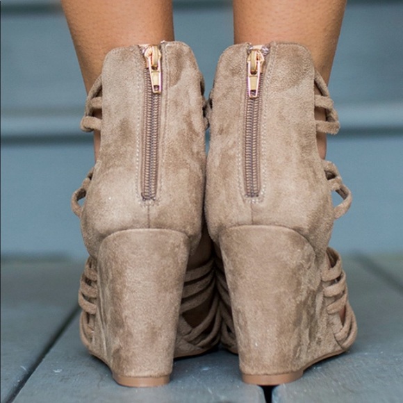 Braided Taupe Suede Low Wedge - Picture 2 of 4