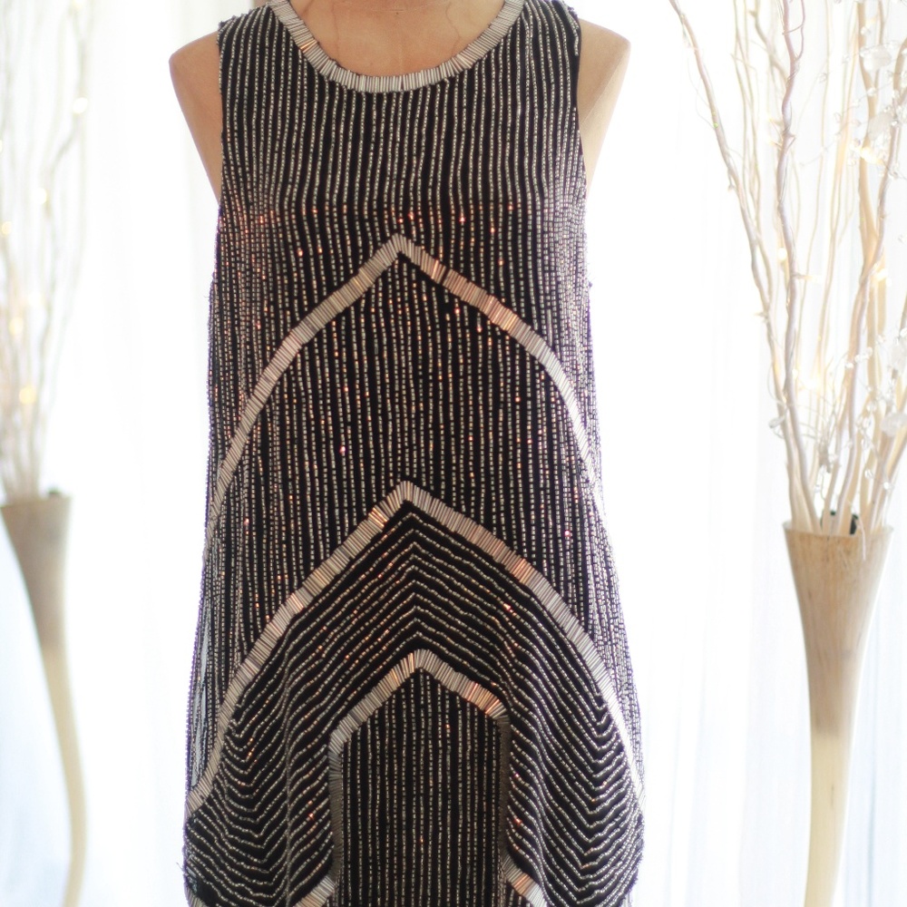 Parker black beaded mini dress