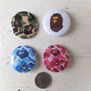 4 Bape Pin Buttons Camo 1.5 Inch Mens Fashion Ape