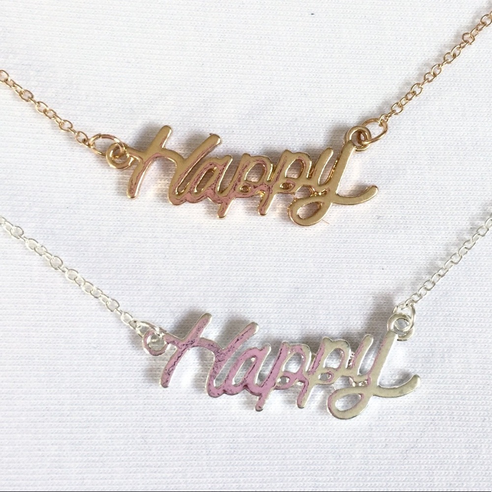 HAPPY nameplate gold plated necklace NWOT