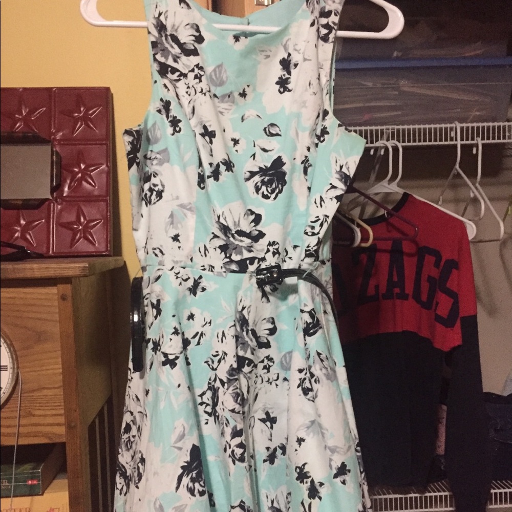 60's style Pale Blue Floral Dress