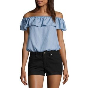 JC Penney off the shoulder denim shirt