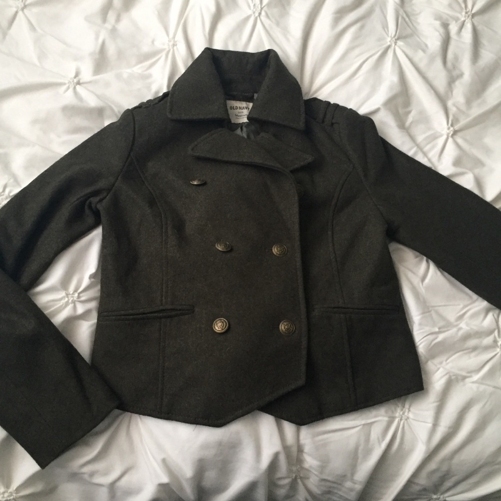 Old Navy Olive Green Gold Button Wool Blazer Coat