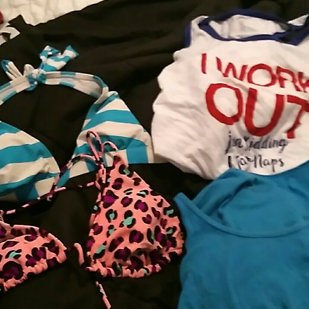 2 bathing suit tops and 2 tank tops