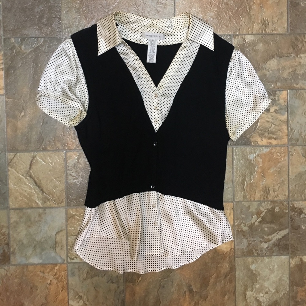 Nine West Polka Dot Blouse + Vest